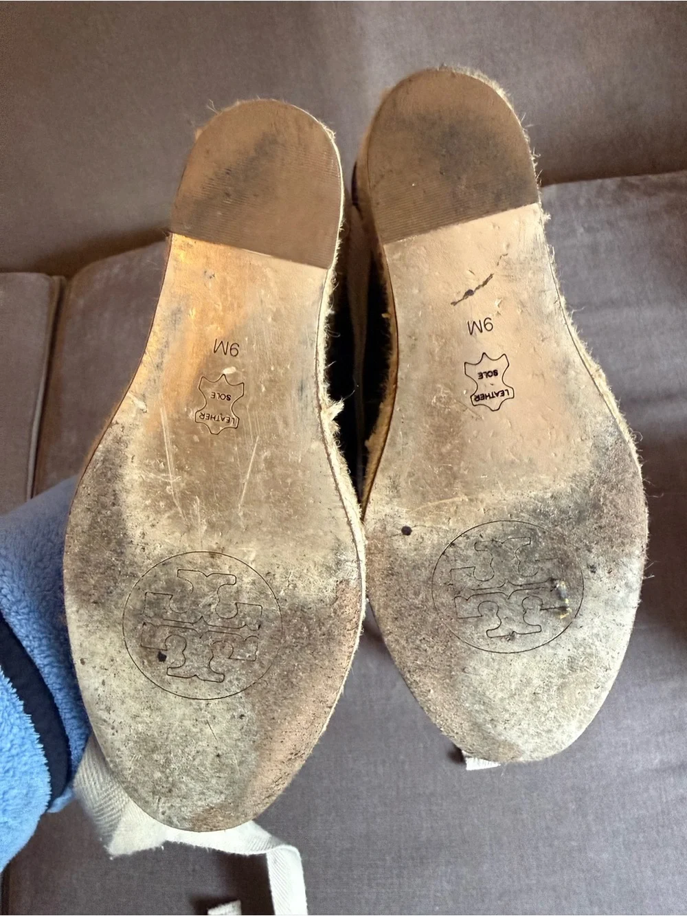 Tory Burch Navy Canvas Espadrilles with Beige Trim and Logo Medallion